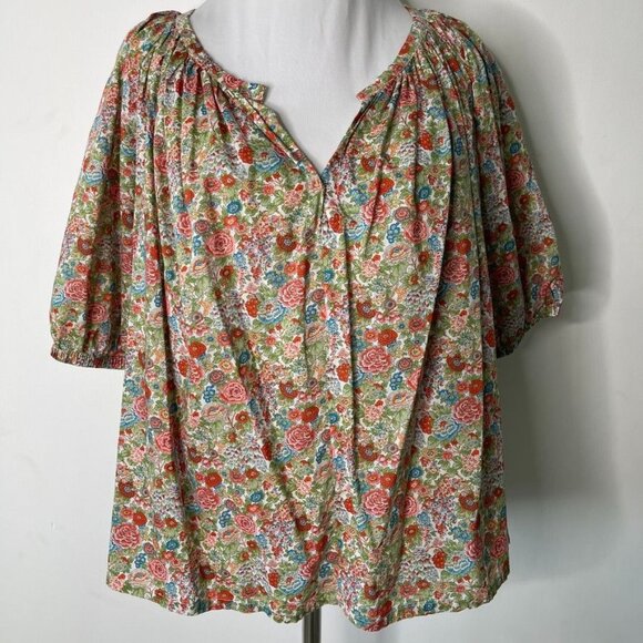 Roberta Roller Rabbit Tops - Roller Rabbit Agnese Floral Alianne Top Blouse Medium V-Neck Boho Cotton